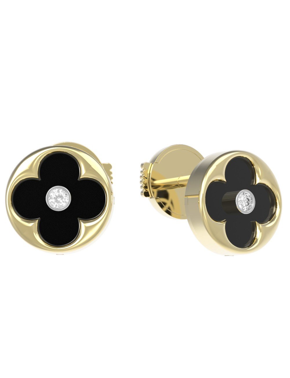 Серьги из лимонного золота c бриллиантами и ониксом