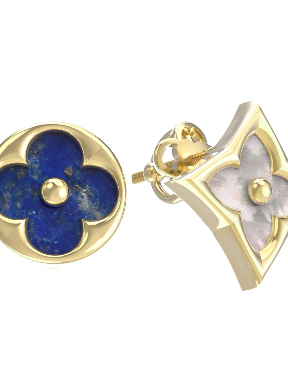 Серьги из лимонного золота c лазуритом и перламутром