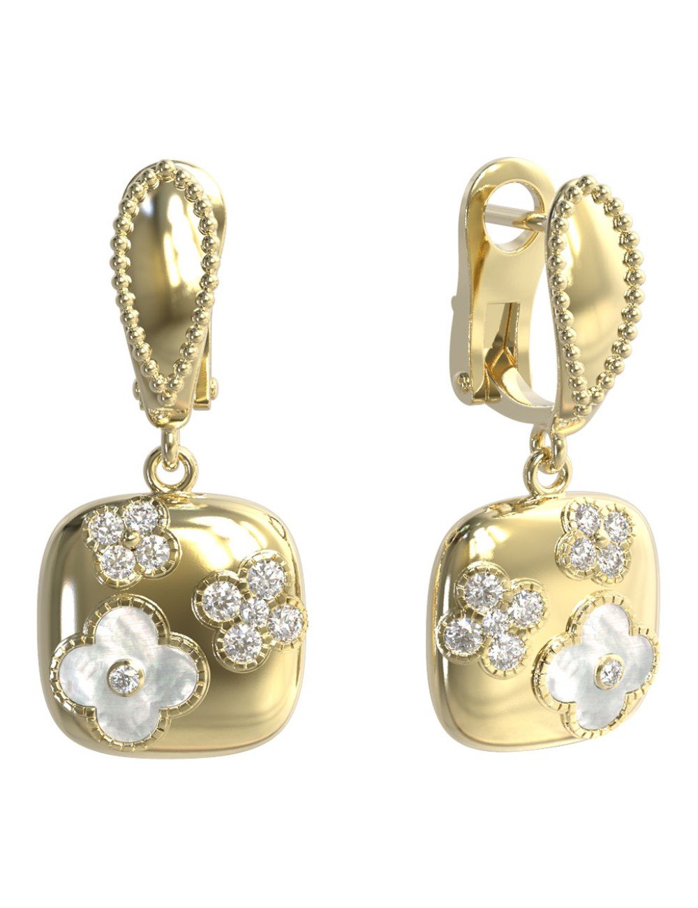 Серьги из лимонного золота c бриллиантами и перламутром