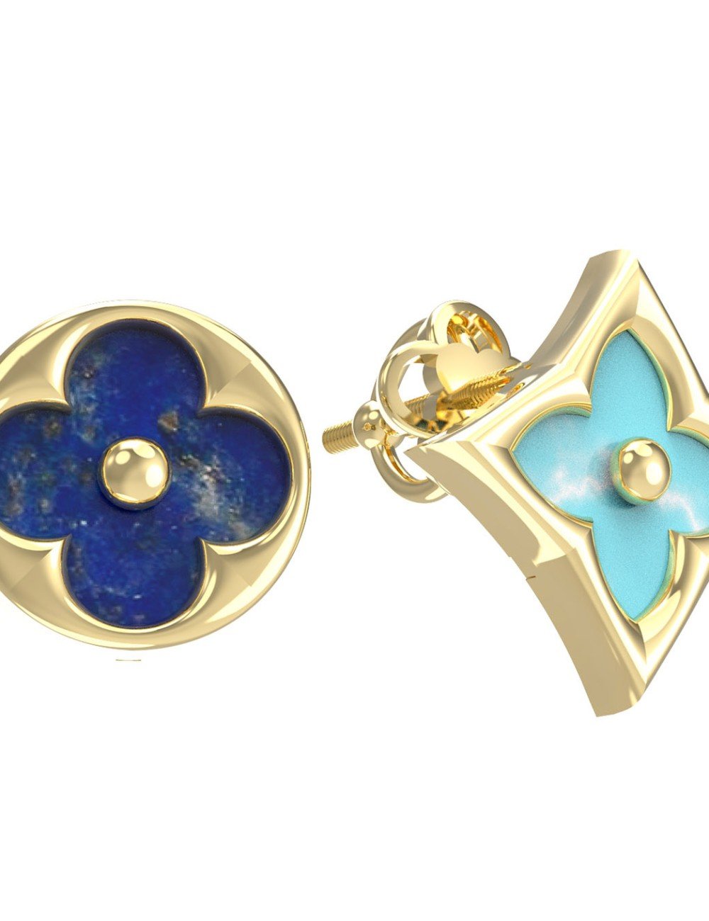 Серьги из лимонного золота c бирюзой и лазуритом