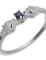 Браслет из белого золота c бриллиантами, сапфиром и изумрудом