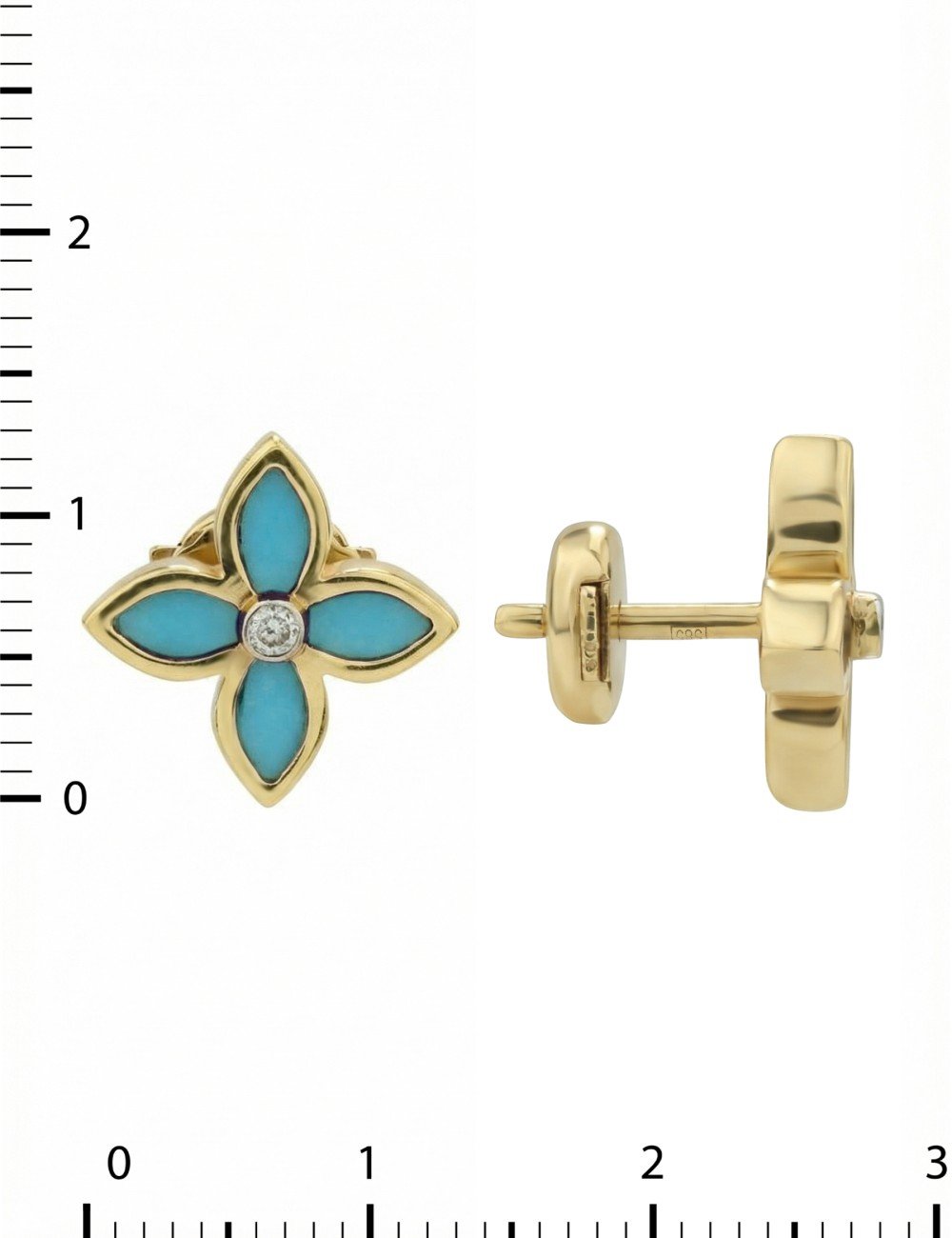 Серьги из лимонного золота c бриллиантами и бирюзой