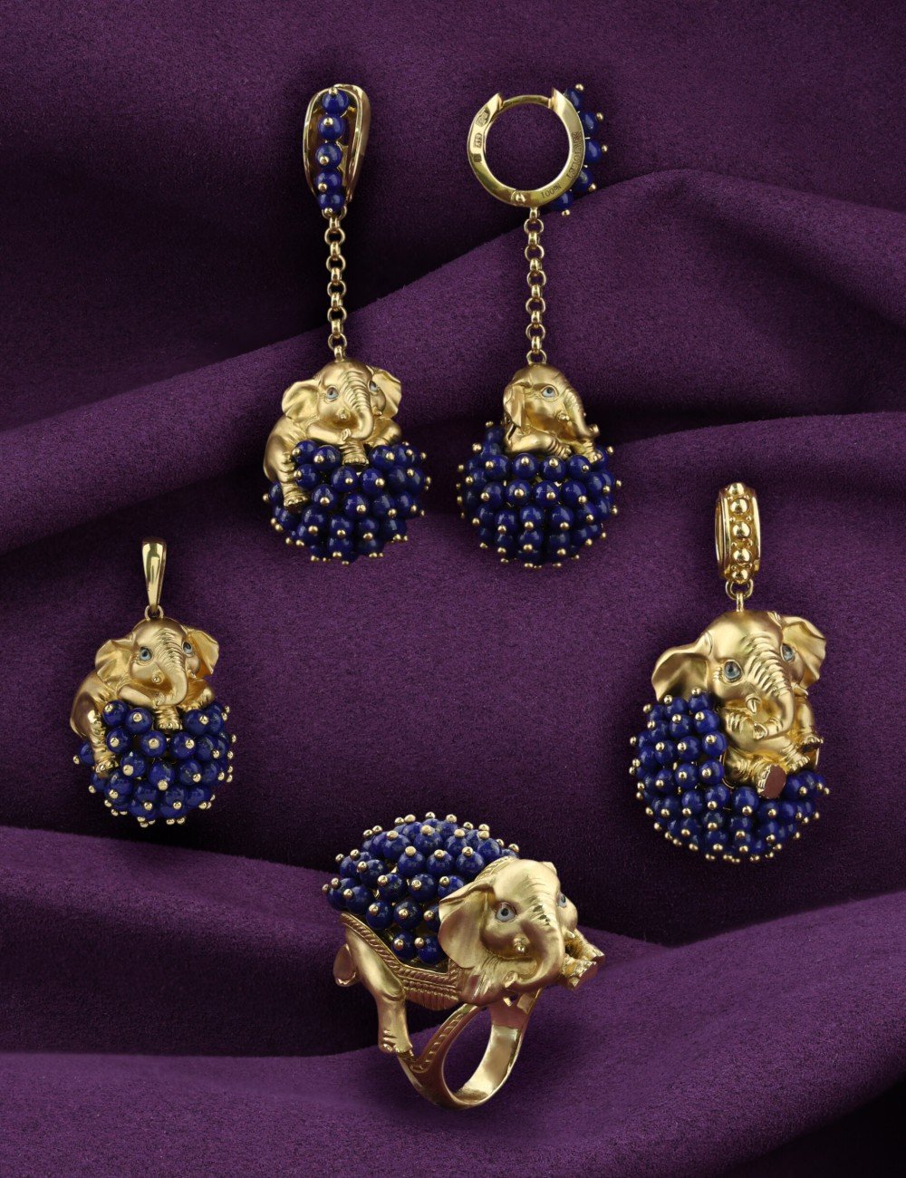 Подвеска из лимонного золота c эмалью и лазуритом