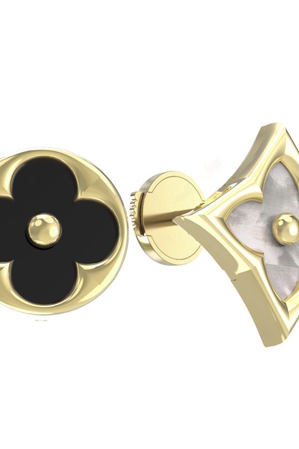 Серьги из лимонного золота c ониксом и перламутром