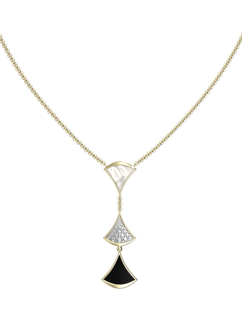 Колье из лимонного золота c бриллиантами, ониксом и перламутром