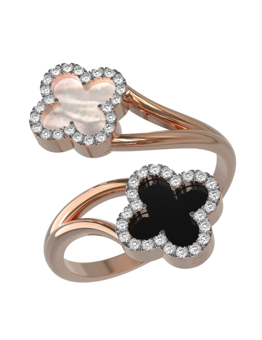 Кольцо из золота c бриллиантами, ониксом и перламутром