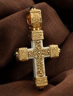 Крест из лимонного золота c эмалью, ониксом и бивнем мамонта