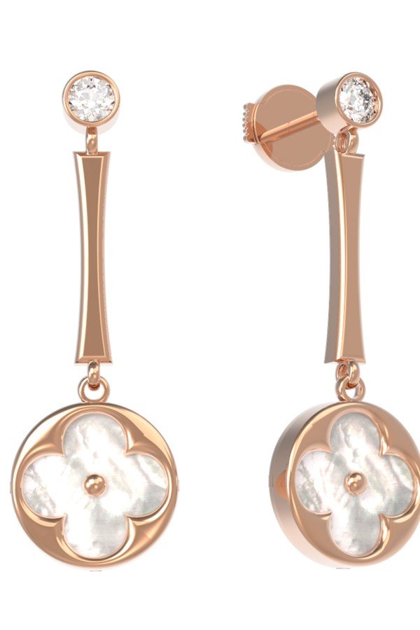 Серьги из золота c фианитом и перламутром