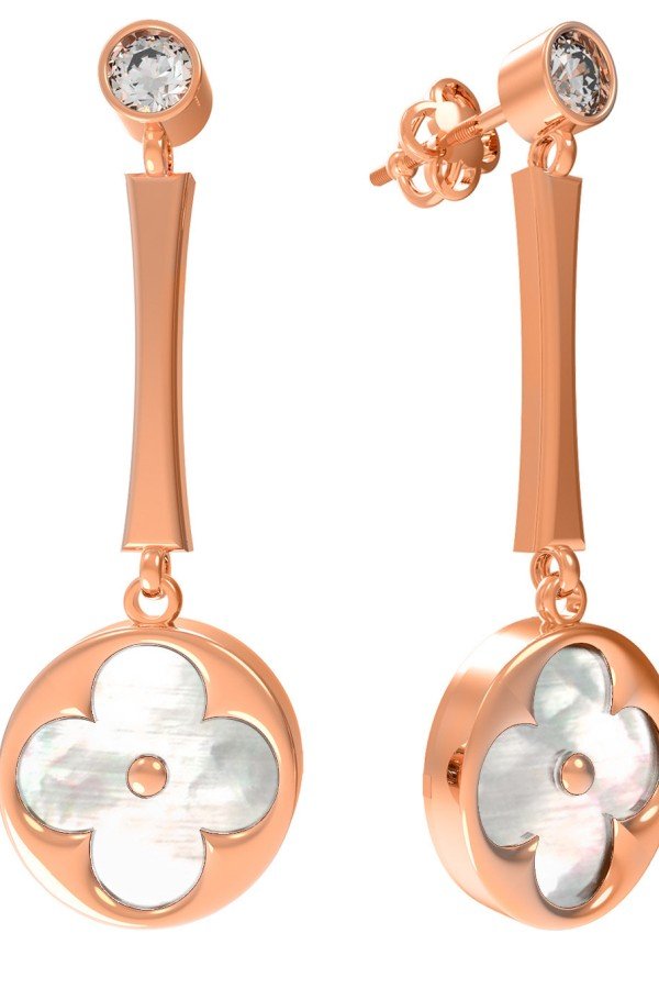 Серьги из золота c фианитом и перламутром