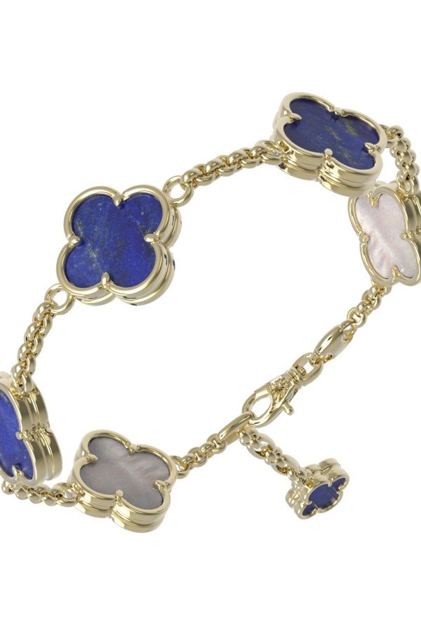 Браслет из лимонного золота c лазуритом и перламутром