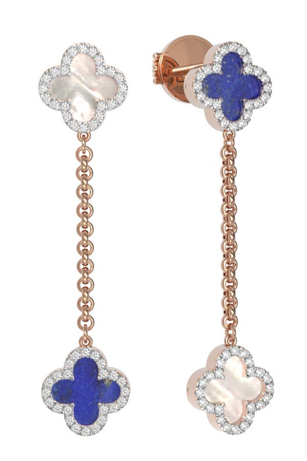 Серьги из золота c бриллиантами, лазуритом и перламутром