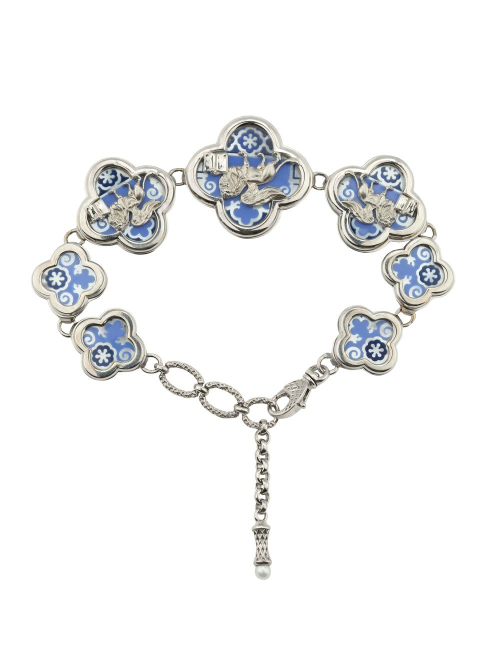 Браслет из белого золота c эмалью, жемчугом и перламутром