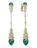 Серьги из лимонного золота c бриллиантами и малахитом