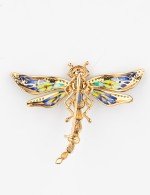 Брошь из золота c фианитом, сапфиром и эмалью