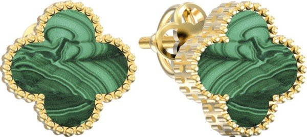 Серьги из лимонного золота c малахитом