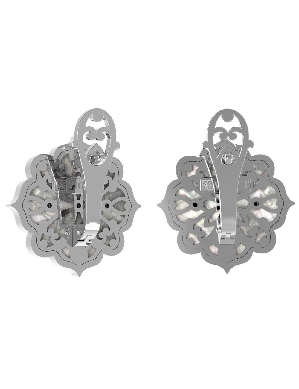 Серьги из белого золота c ониксом и перламутром