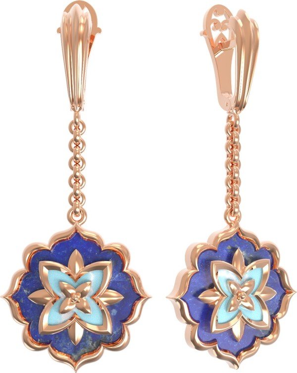 Серьги из золота c бирюзой и лазуритом