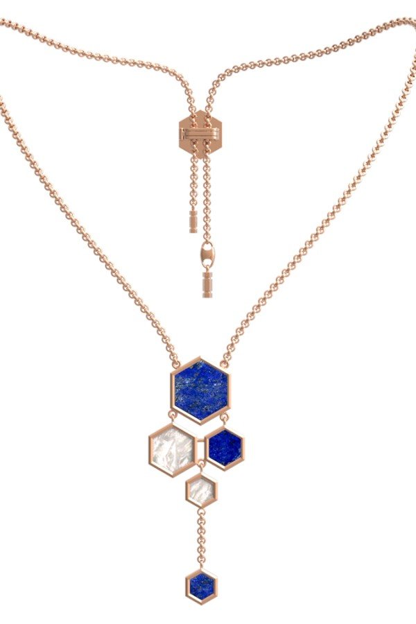 Колье из золота c лазуритом и перламутром