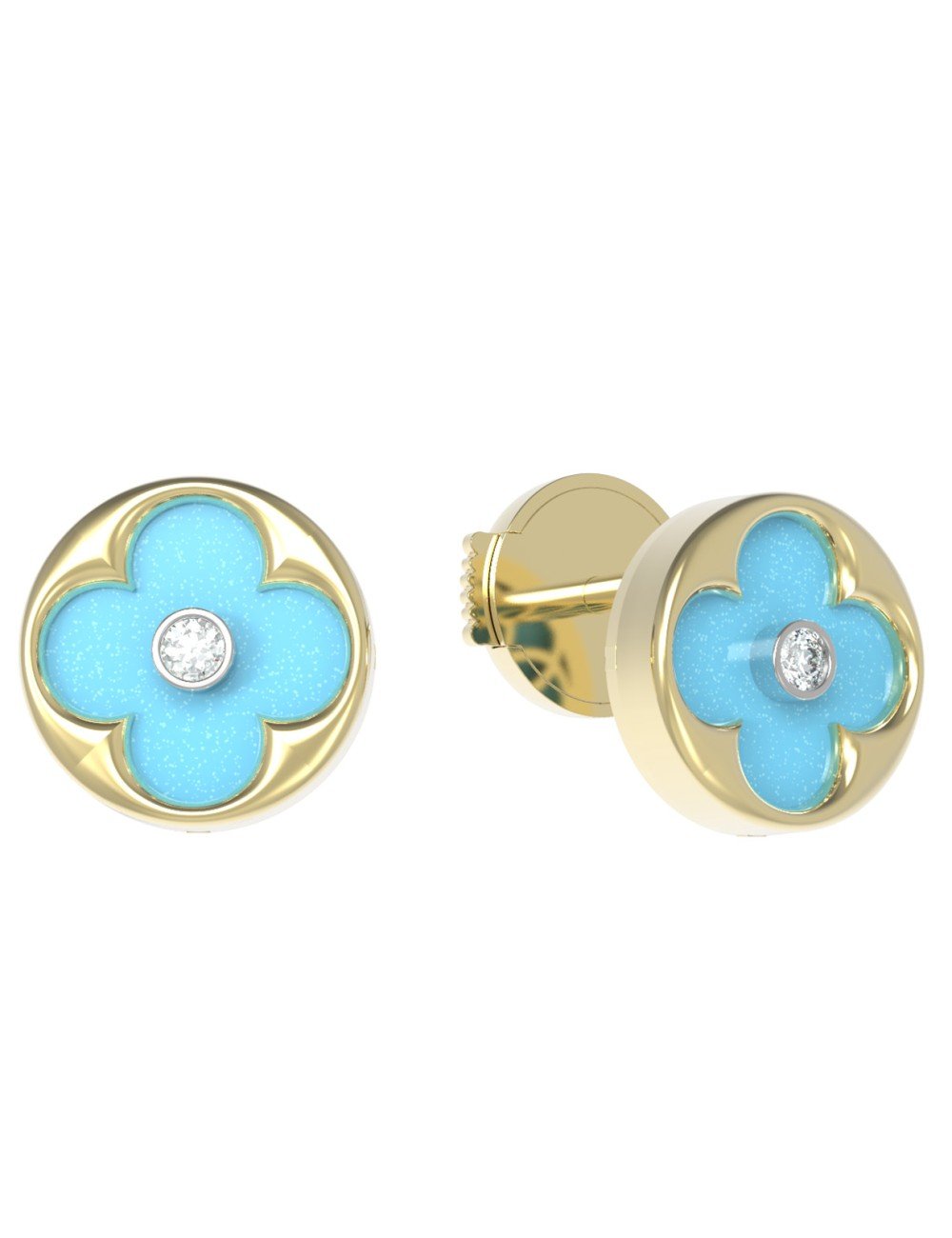 Серьги из лимонного золота c бриллиантами и бирюзой