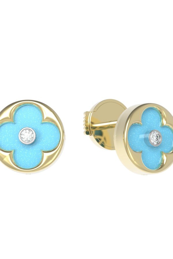 Серьги из лимонного золота c бриллиантами и бирюзой