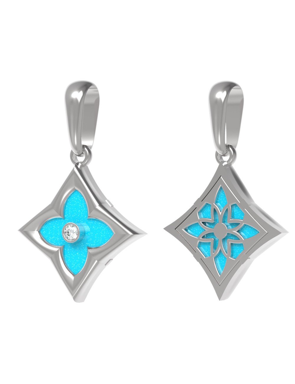 Подвеска из белого золота c бриллиантами и бирюзой