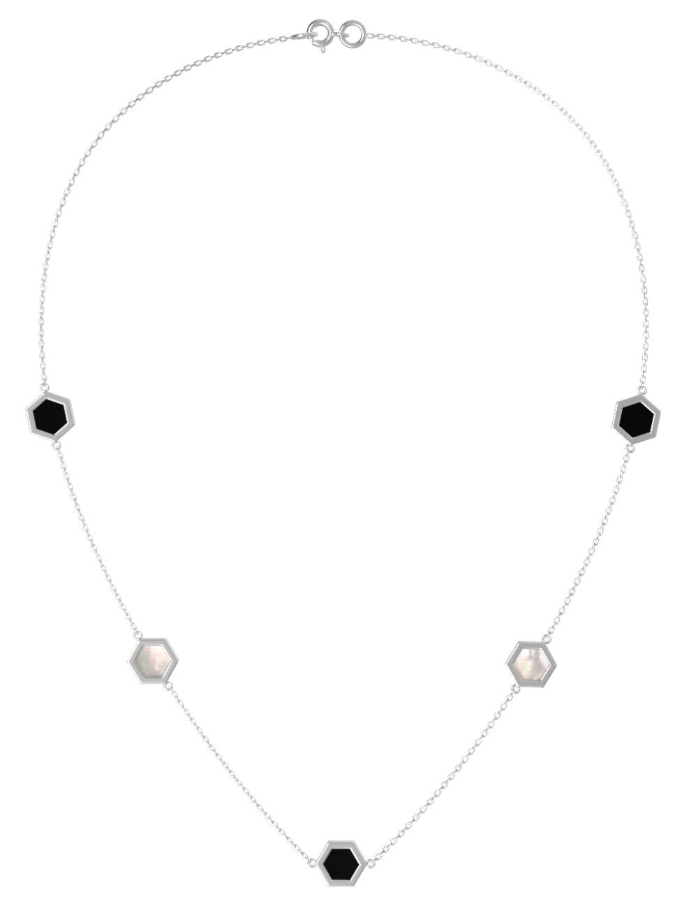 Колье из белого золота c ониксом и перламутром