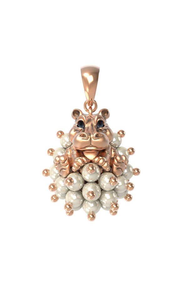 Подвеска из золота c эмалью и жемчугом