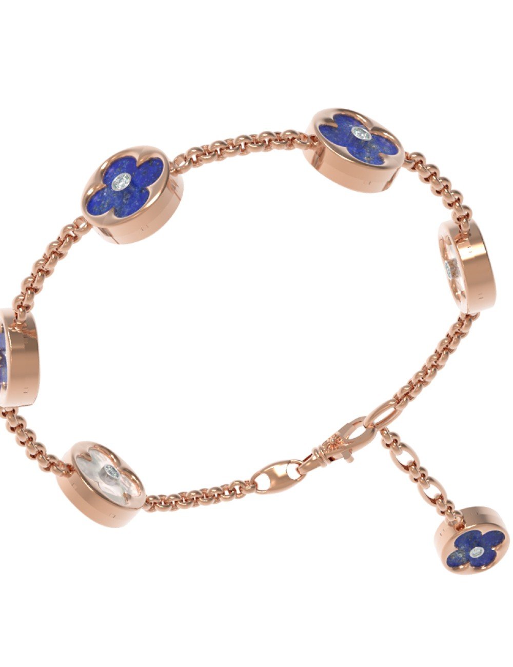 Браслет из золота c бриллиантами, лазуритом и перламутром