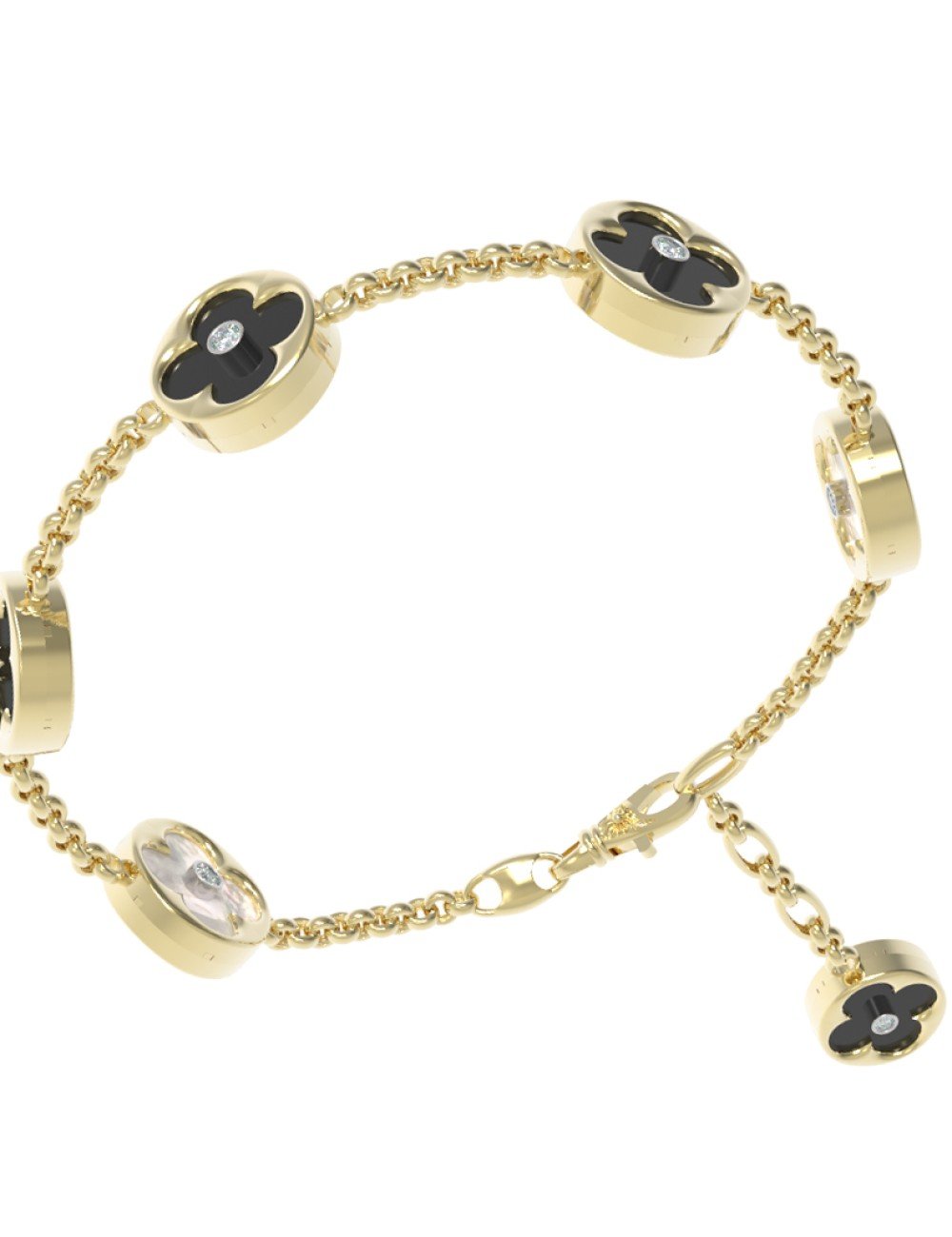 Браслет из лимонного золота c бриллиантами, ониксом и перламутром