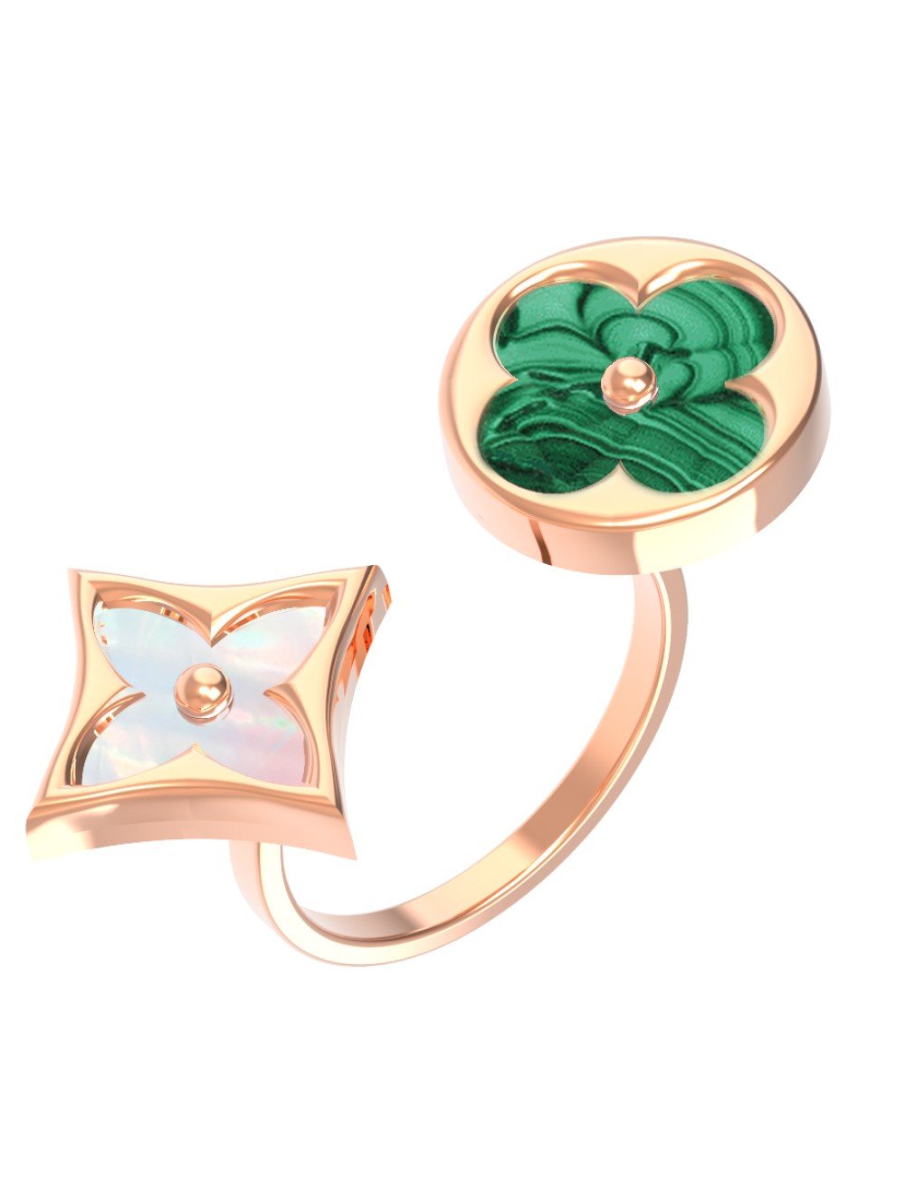 Кольцо из золота c малахитом и перламутром