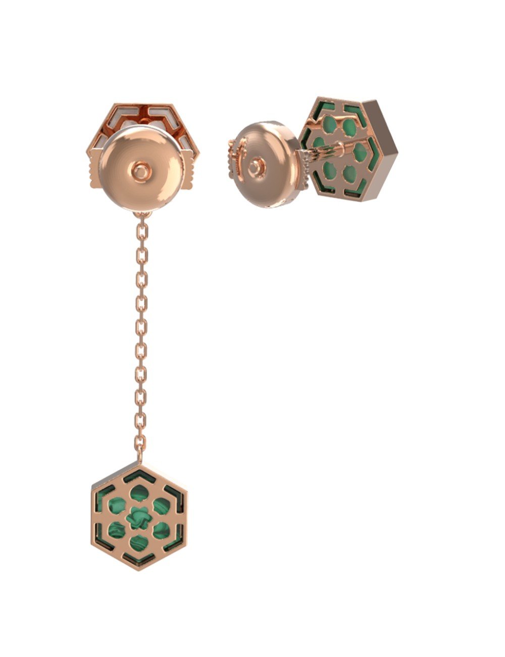 Серьги из золота c малахитом и перламутром