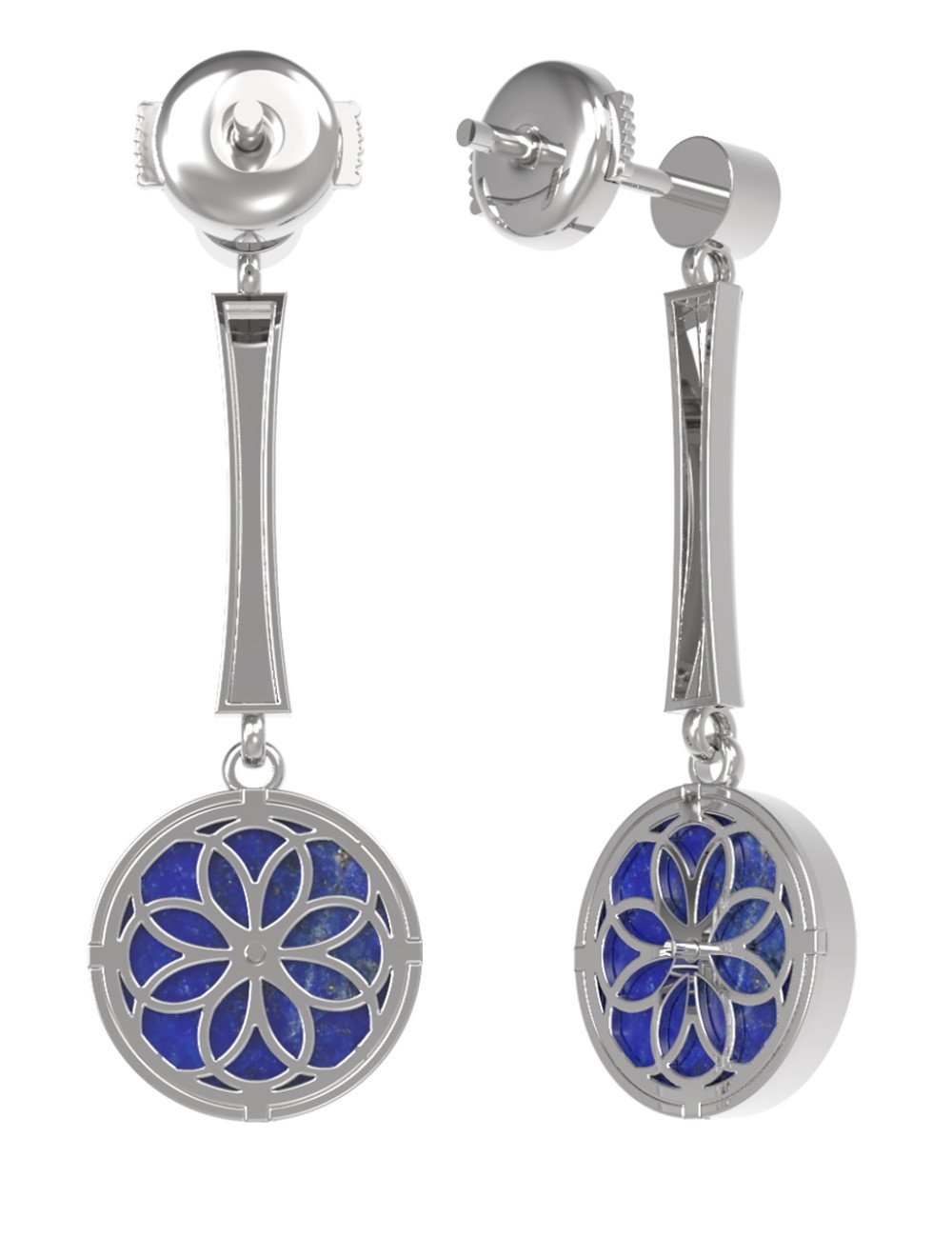 Серьги из белого золота c фианитом и лазуритом