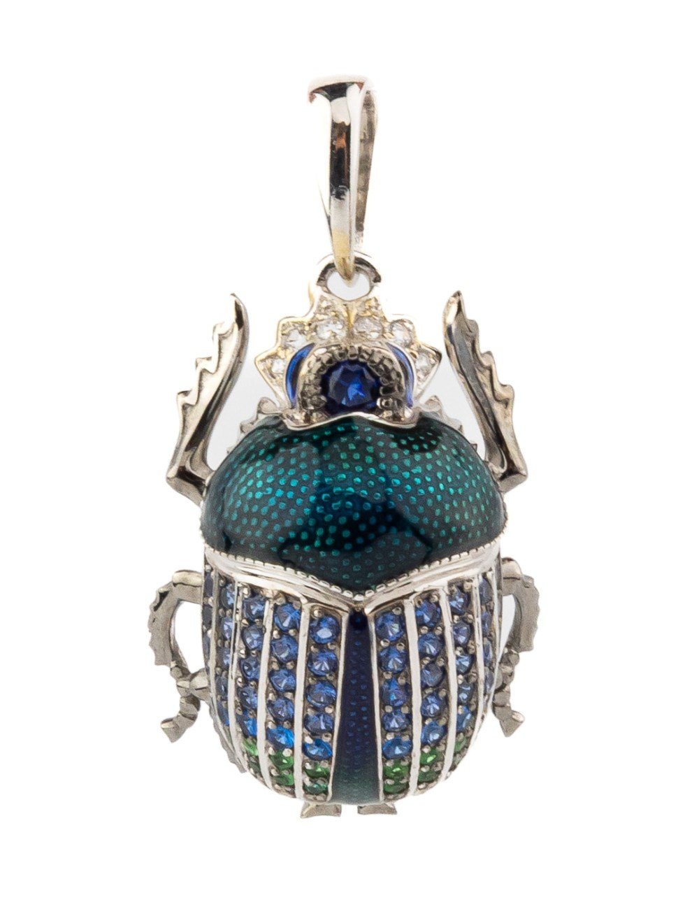 Подвеска из белого золота c эмалью, фианитом и сапфиром