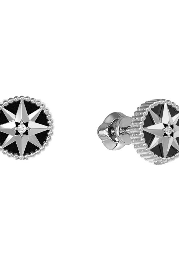 Серьги из белого золота c бриллиантами и ониксом