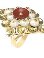 Кольцо из лимонного золота c агатом и перламутром