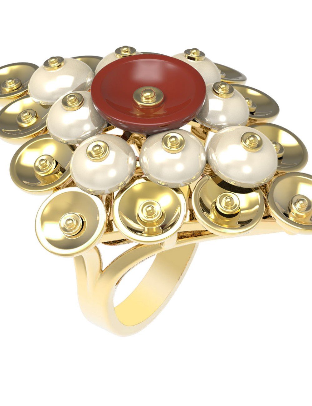 Кольцо из лимонного золота c агатом и перламутром