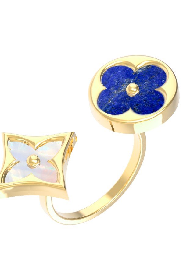 Кольцо из лимонного золота c лазуритом и перламутром