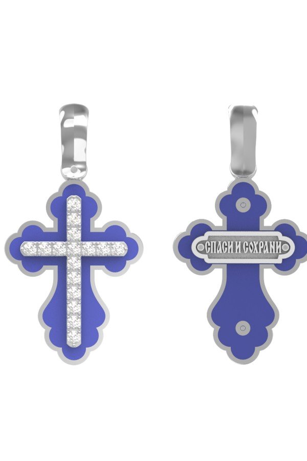Крест из белого золота c эмалью и бриллиантами