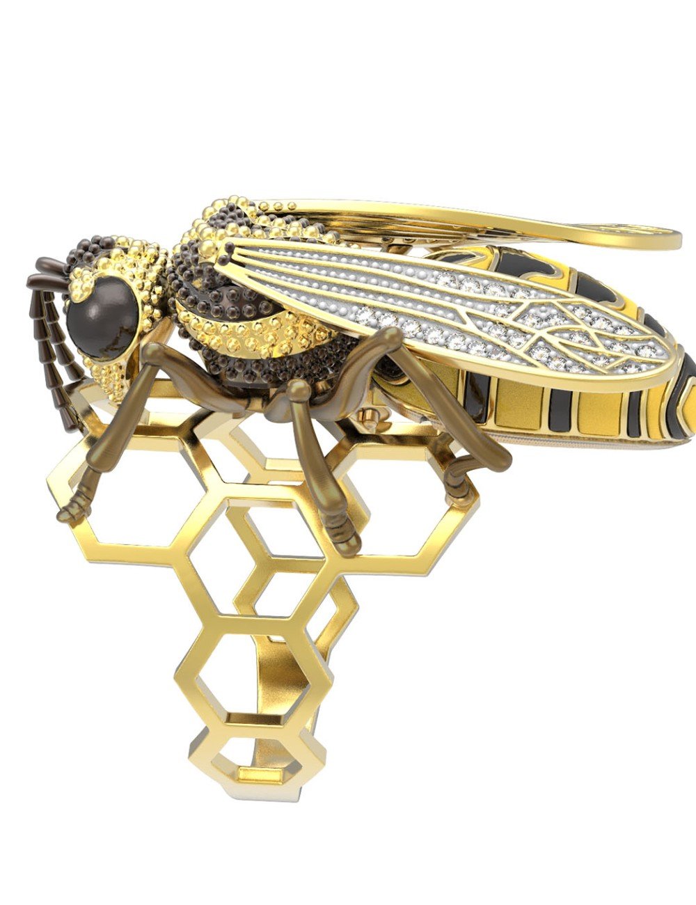 Кольцо из лимонного золота c эмалью и фианитом