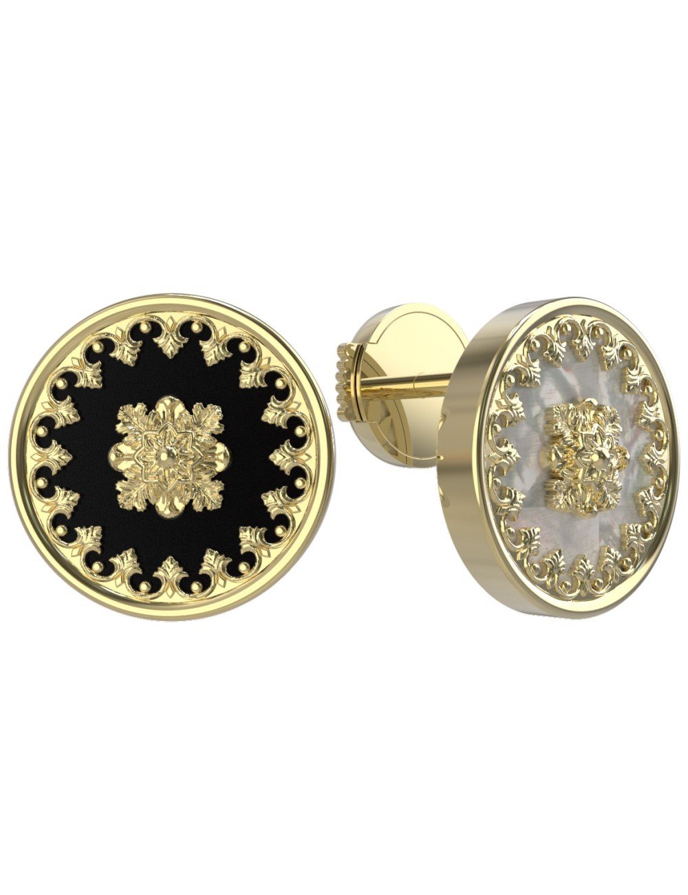 Серьги из лимонного золота c ониксом и перламутром