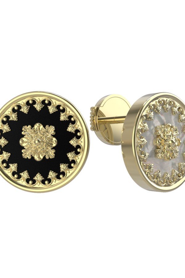 Серьги из лимонного золота c ониксом и перламутром