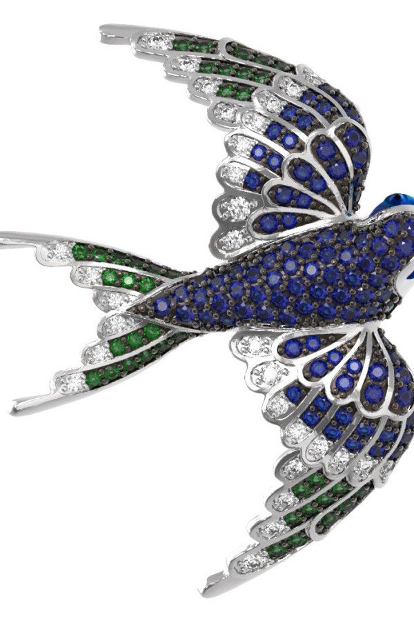 Подвеска из белого золота c эмалью и фианитом