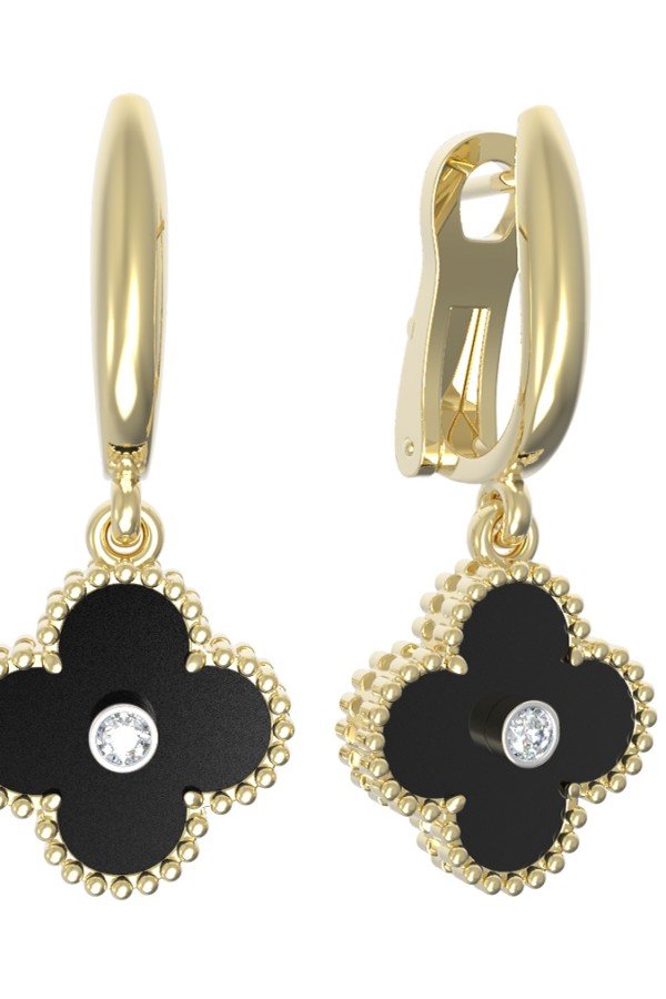 Серьги из лимонного золота c бриллиантами и ониксом