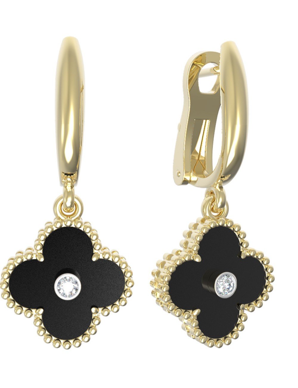 Серьги из лимонного золота c бриллиантами и ониксом