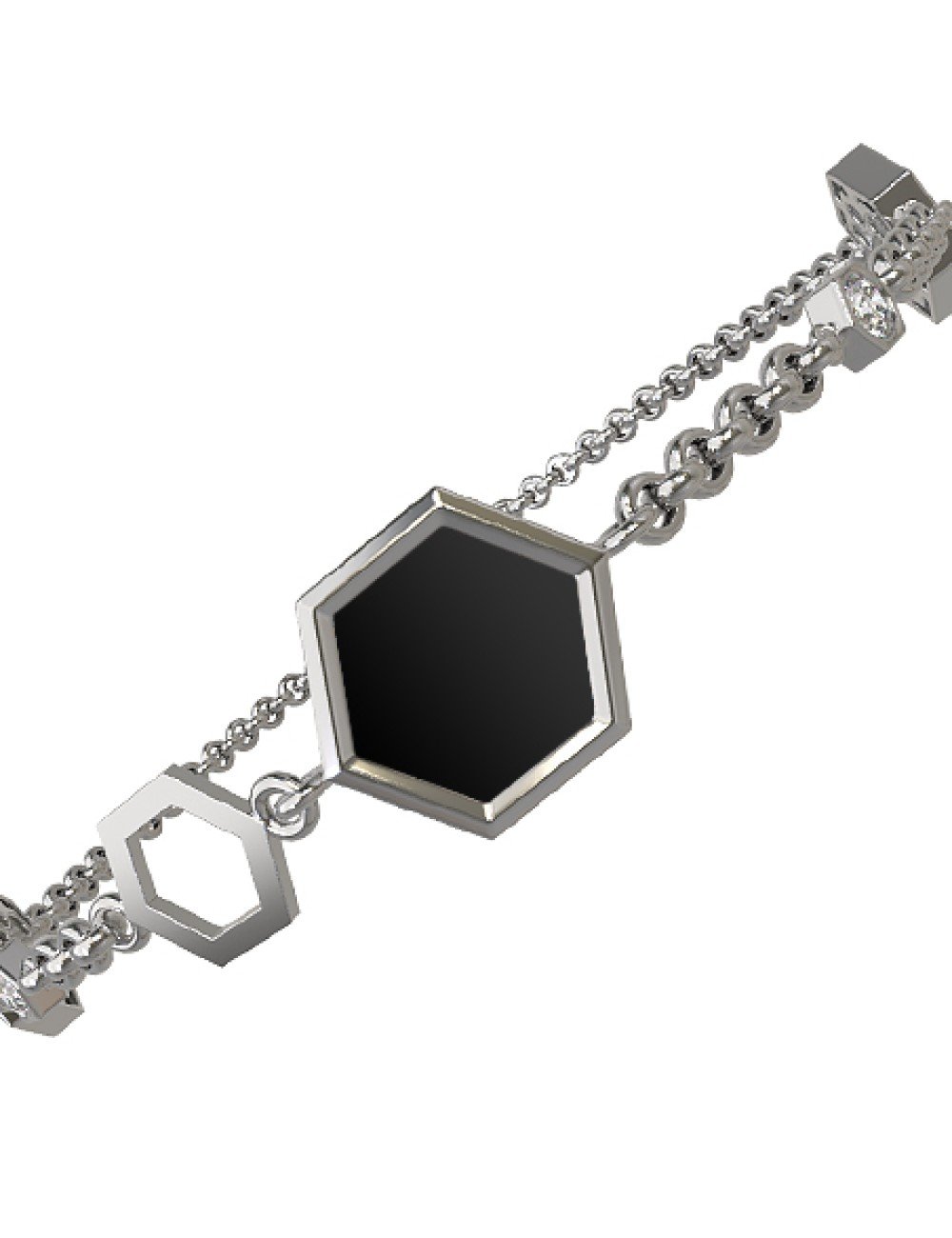 Браслет из белого золота c бриллиантами, ониксом и перламутром