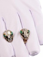 Серьги из лимонного золота c бриллиантами, рубином, ониксом, малахитом и перламутром