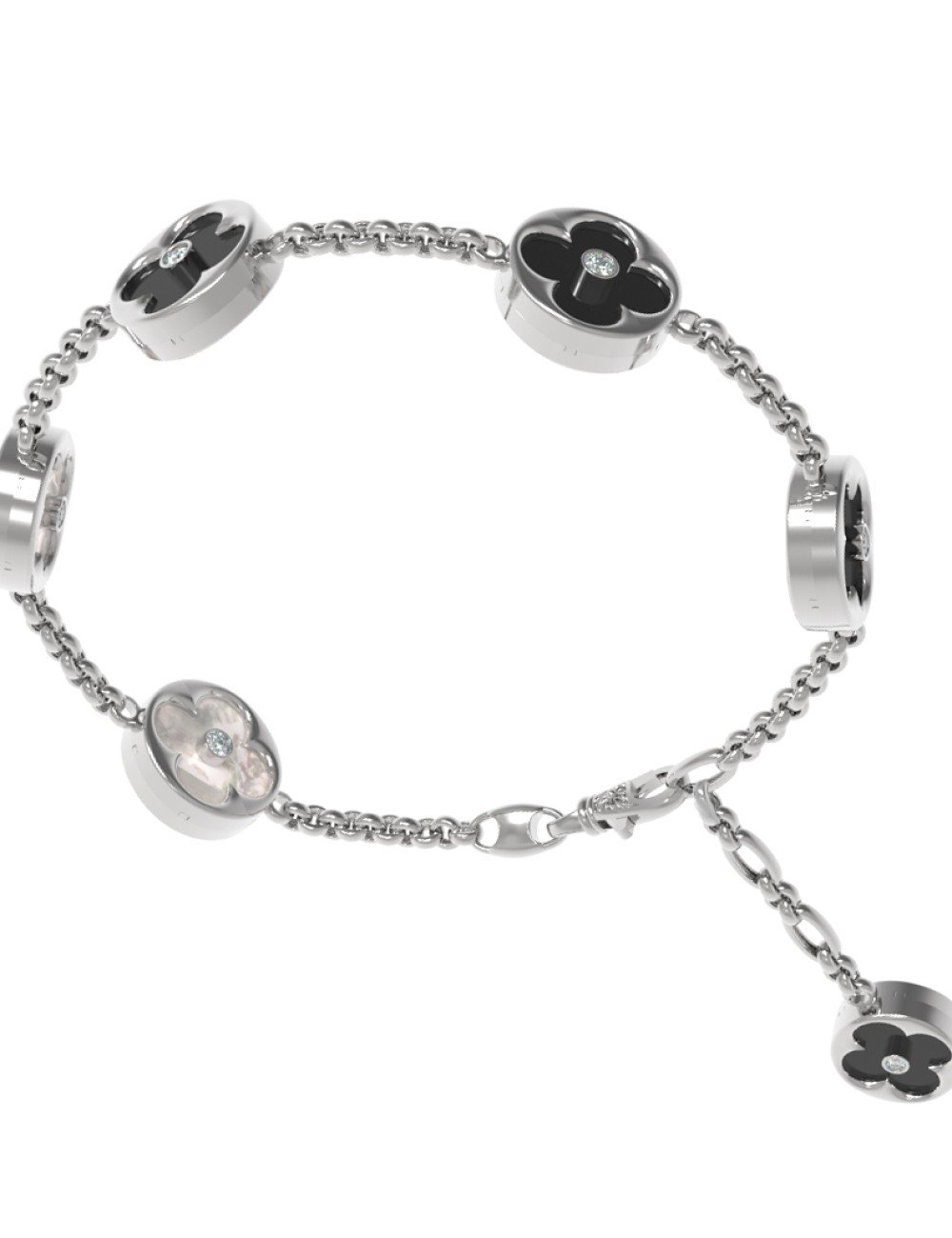 Браслет из белого золота c бриллиантами, ониксом и перламутром