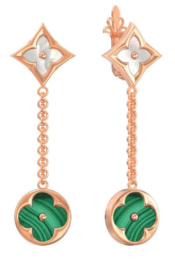 Серьги из золота c малахитом и перламутром