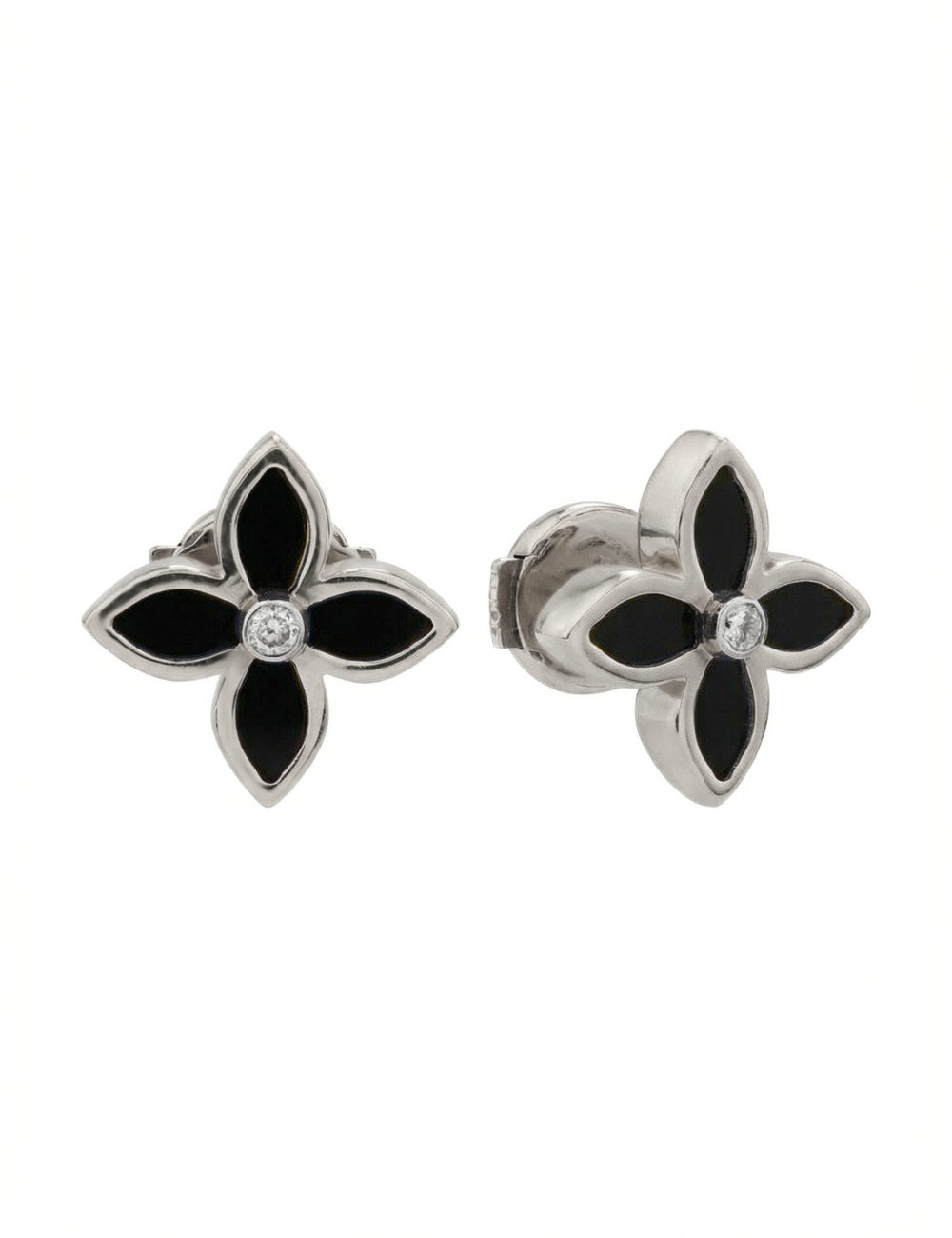 Серьги из белого золота c бриллиантами и ониксом