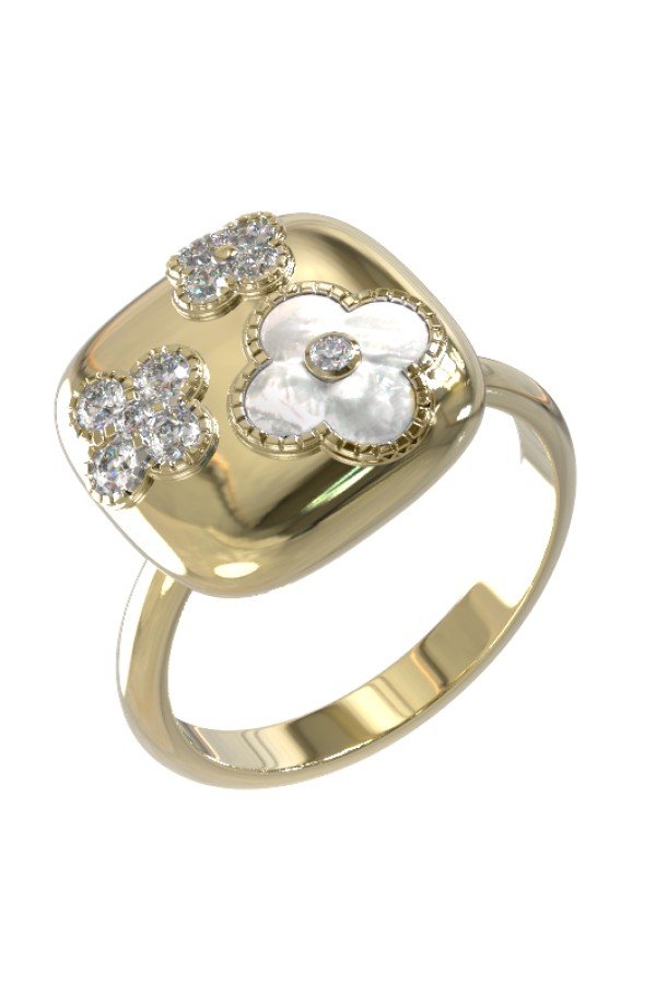 Кольцо из лимонного золота c бриллиантами и перламутром